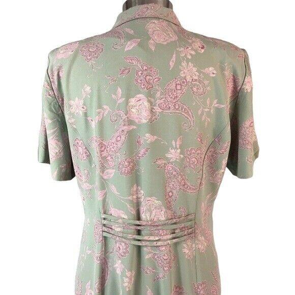 Leslie Fay Career Midi Shift Dress Faux Pearl Button Front Short Sleeves Sz 14P - Picture 7 of 8